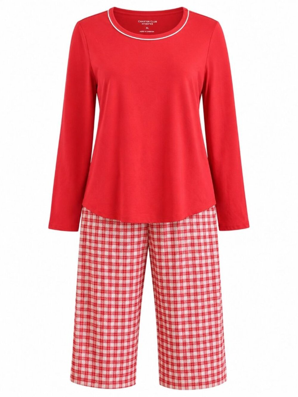 NWT Charter Club Dawn Plaid 2 Piece Pajama Set Size M Red Sleepwear Lounge